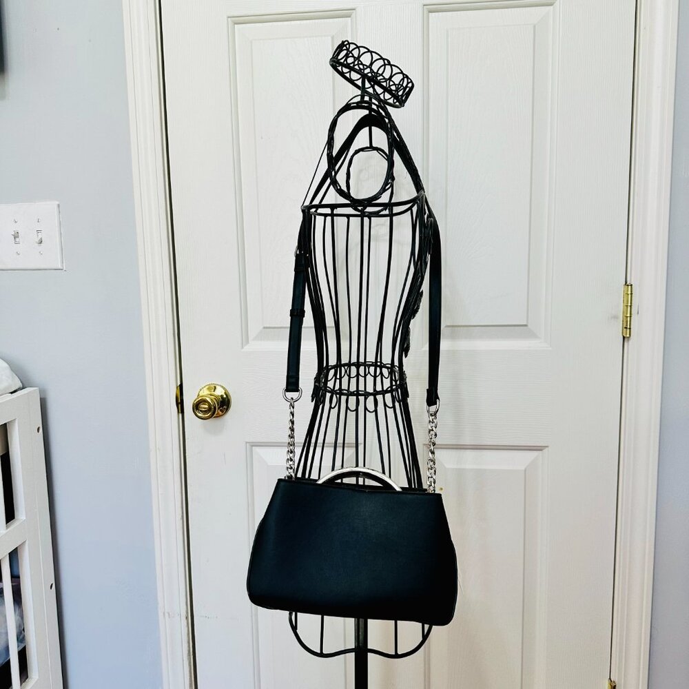 STEVE MADDEN 2-WAY BLACK FAUX LEATHER SATCHEL CROSSBODY BAG $88 - Picture 8 of 9